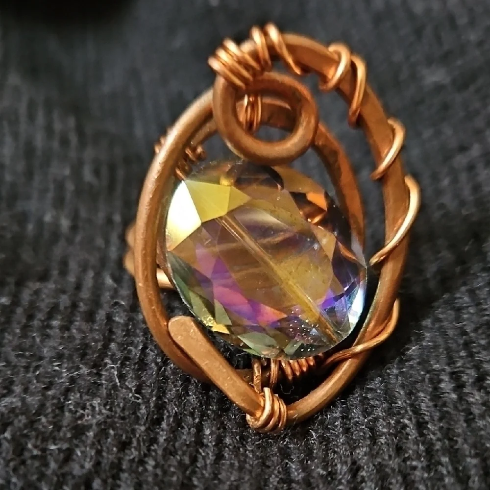 Bronze and Iridescent Purple Statement Ring, Sz 6.5